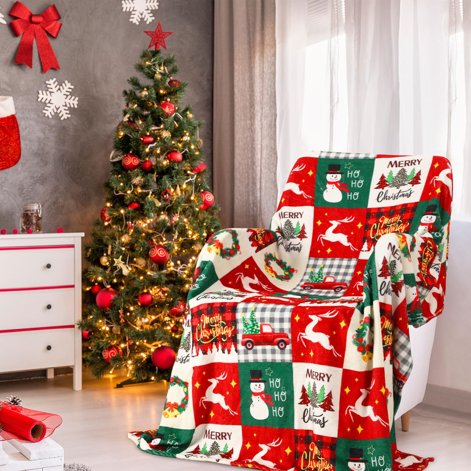Christmas Throw Blanket - Kerst Rood Groen Geruit Sneeuwpop Dekentje