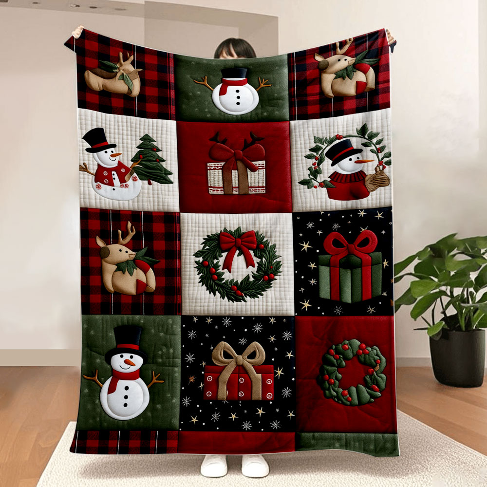 Christmas Throw Blanket - Kerstdekbed patchwork deken - feestelijk rendieren,
