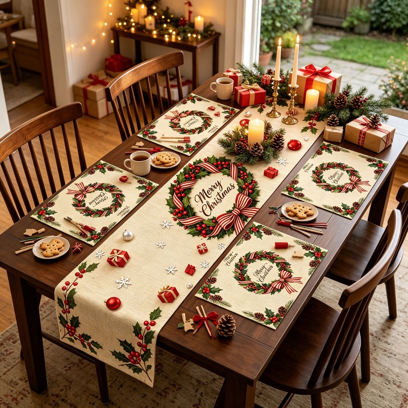 5 stuks Kerstkrans Bedrukte Ta - Christmas Table Runner recensie en prijs
