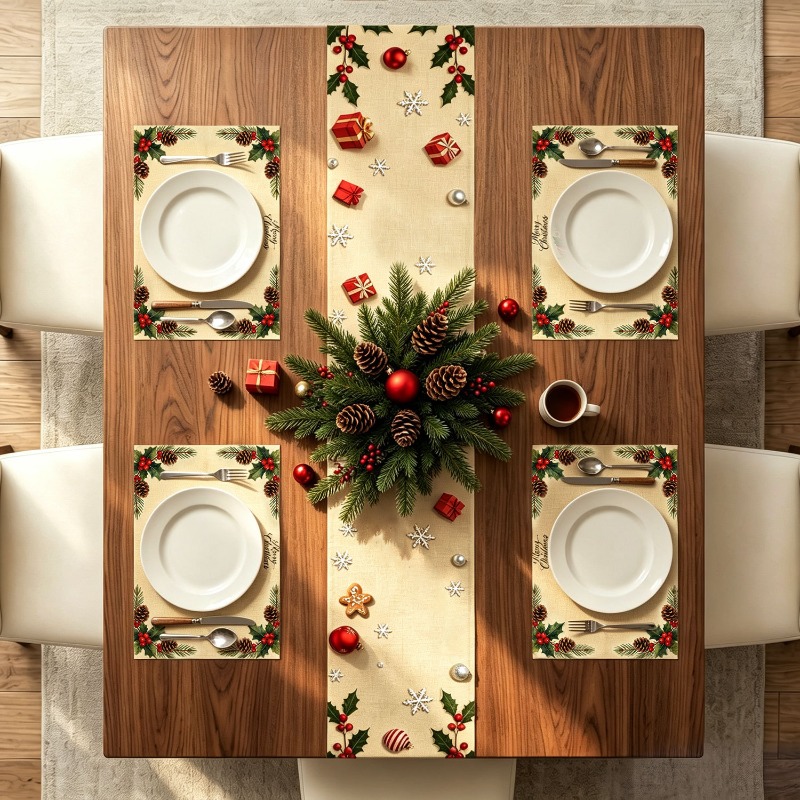5 stuks Kerstkrans Bedrukte Ta - Christmas Table Runner recensie en prijs